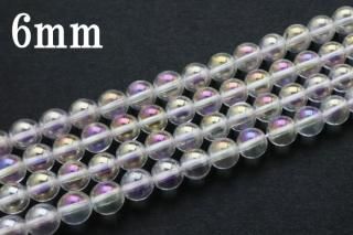 連売り【6mm】オーロラクォーツ 丸(ラウンド)1連約38cm ビーズ パーツ (穴あき)