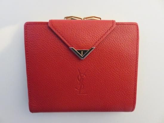 美品 YVES SAINT LAURENT レザー ロゴ がま口 二つ折り 財布