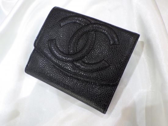 CHANEL ココマーク ブラック キャビアスキン 2つ折り 財布 ...