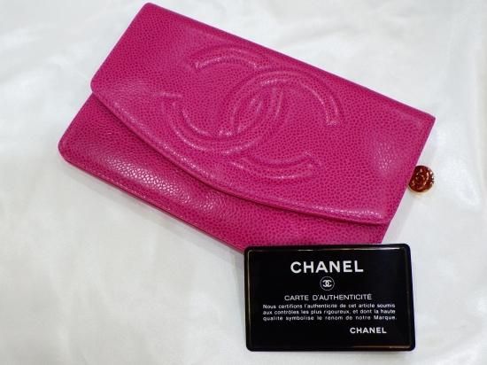 CHANEL BIGココマーク ピンク キャビアスキン 2つ折り 長財布 