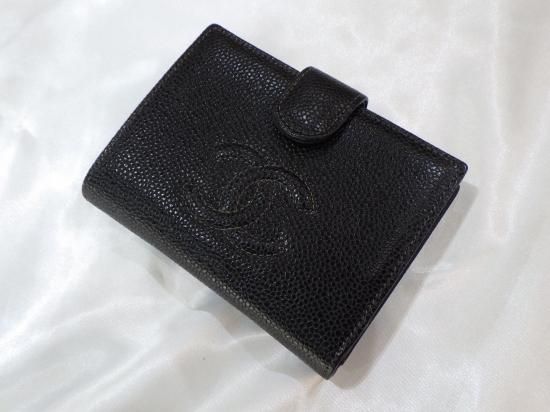 CHANEL ココマーク ブラック キャビアスキン 2つ折り 財布 ヴィンテージ シャネル - VINTAGE ECOLAND