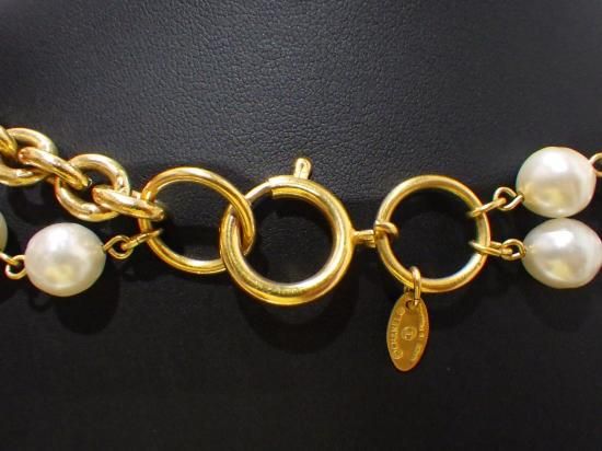 CHANEL Wサークル フェイクパール ロングネックレス ヴィンテージ