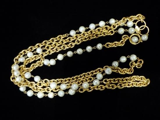 CHANEL Wサークル フェイクパール ロングネックレス ヴィンテージ