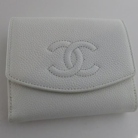 CHANEL ココマーク 希少 白キャビアスキン 2つ折り 財布 ヴィンテージ シャネル - VINTAGE ECOLAND