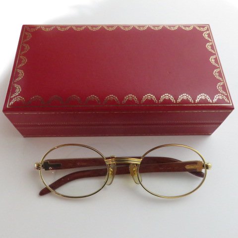 Cartier カルティエ メガネ 眼鏡 ウッドテンプル サングラス アイウェア 度無し カラーレンズ 135b 55 18 美品 中古