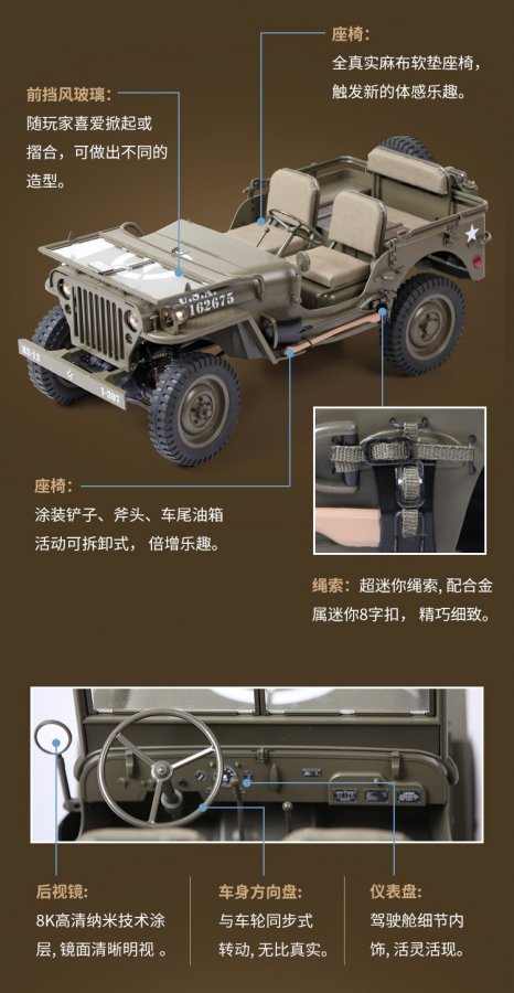 Rochobby 1/6 1941 MB SCALER ウィリス ジープ ラジコンカー クローラー JEEP GIジョーに - ホビーラジコン