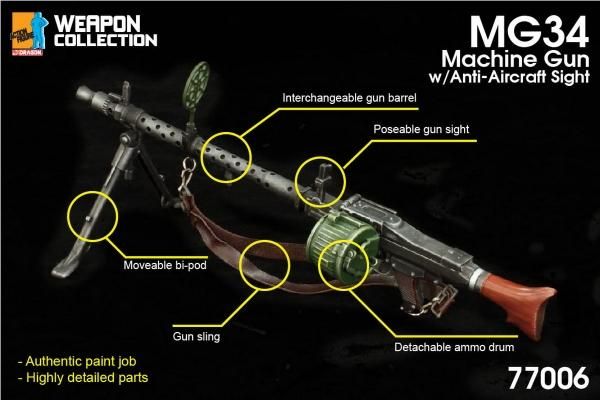 1:6 WWII MG34 Gun Rifle Weapon Model For 12