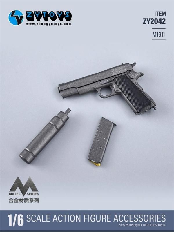 送料無料 1/6 ZYTOYS ZY2042 合金製 M1911 拳銃モデル 武器
