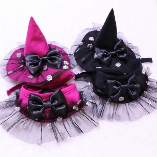 空茶　犬服　ハロウィンパープルドレス➕魔女帽子3着　ハンドメイド 空茶様専用 犬服 ハロウィンパープルドレス➕魔女帽子3着 ハンドメイド