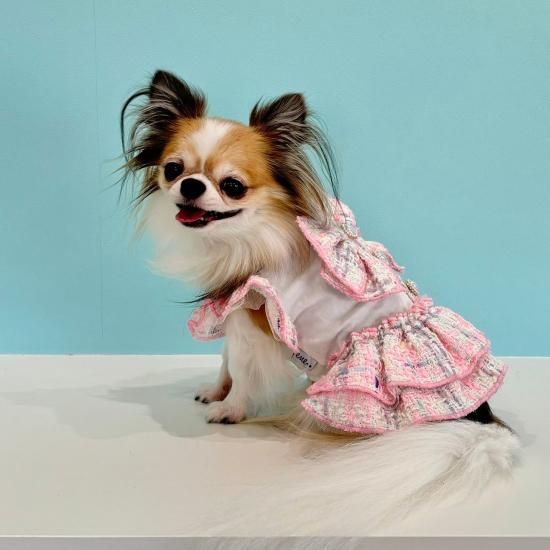 ツイードBIGリボンワンピース - ドッグウェア・犬服の通販のene☆