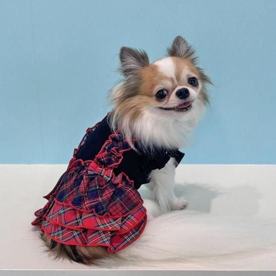 Wタータンチェックワンピース - ドッグウェア・犬服の通販のene☆