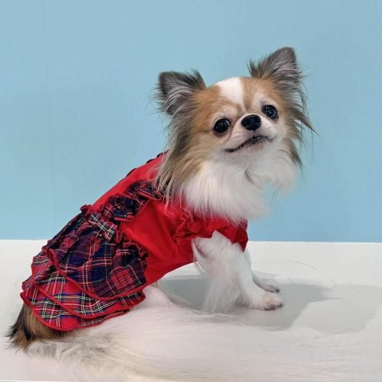 Wタータンチェックワンピース - ドッグウェア・犬服の通販のene☆