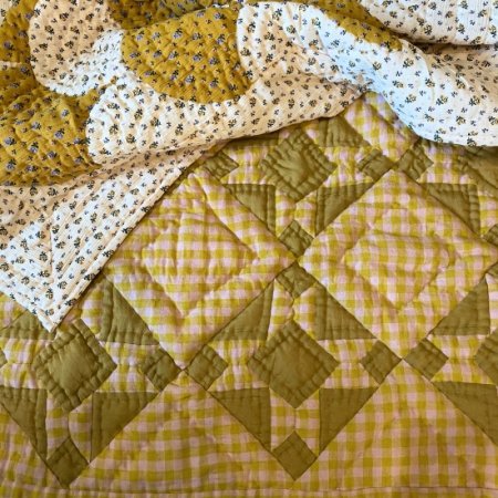 即納！Projektityyny Wes gingham patchwork quilt, Peach/mustard - BABY -  SEN_TO_SENCE