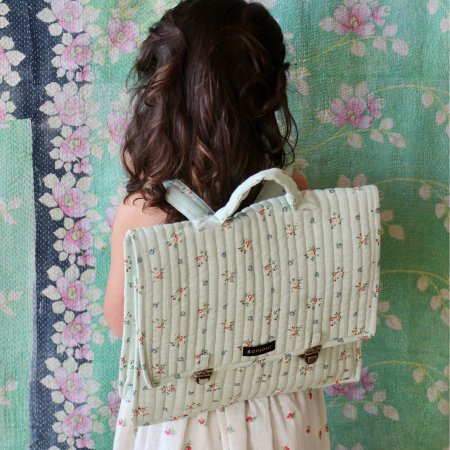 Bonjour diary Quilt School Bag (mint flower print) - SEN_TO_SENCE