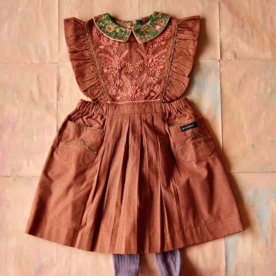 SALE！！！Bonjour diary apron dress with embroidery (small orange