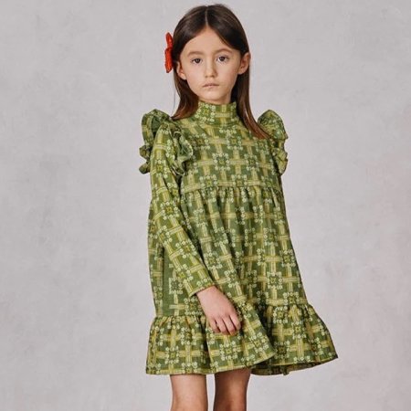 MISHA & PUFF Ruffle Sleeve Dress (Basil Railroad