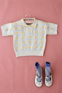 <img class='new_mark_img1' src='https://img.shop-pro.jp/img/new/icons14.gif' style='border:none;display:inline;margin:0px;padding:0px;width:auto;' />LAST 1！！ Bonjour diary organic cotton POLO   Floral jacquard (Ciel jaune  ) ※ 2y~12y
