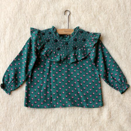 SALE !!Bonjour diary 　BLOUSE WITH HANDSMOCK COLLAR Provencal Print_ pique  fabric - SEN_TO_SENCE