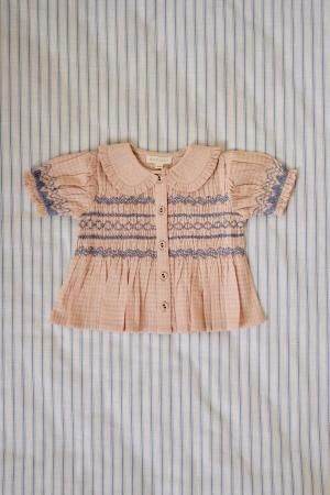 LAST 1！！Bonjour diary handsmock blouse( lightpink check )organic cotton  BABY&KIDS - SEN_TO_SENCE