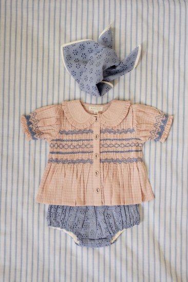 LAST 1！！Bonjour diary handsmock blouse( lightpink check )organic ...