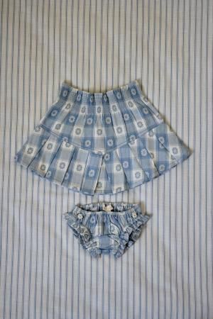 Bonjour diary SET PLEATED SKIRT&PANTY (BLUE jacquard flower check) -  SEN_TO_SENCE