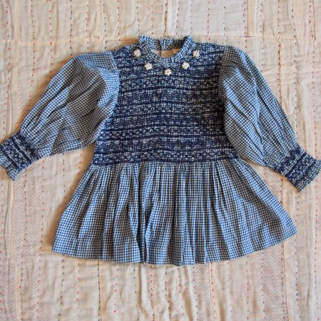 Bonjour diary HANDSMOCK BLOUSE Vichy blue (2〜12y) - SEN_TO_SENCE