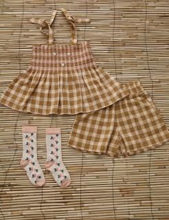 <img class='new_mark_img1' src='https://img.shop-pro.jp/img/new/icons14.gif' style='border:none;display:inline;margin:0px;padding:0px;width:auto;' />Bonjour diary   Set-Short pant Caramel  honeycomb  check  ✿