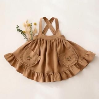 <img class='new_mark_img1' src='https://img.shop-pro.jp/img/new/icons14.gif' style='border:none;display:inline;margin:0px;padding:0px;width:auto;' />✿ Latte Linen Straps Pinafore with Frills with Mini Acorns Embroidery