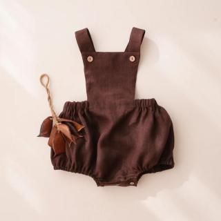 <img class='new_mark_img1' src='https://img.shop-pro.jp/img/new/icons14.gif' style='border:none;display:inline;margin:0px;padding:0px;width:auto;' />✿ Dark Brown Linen Pinafore Romper顼10٤ޤ