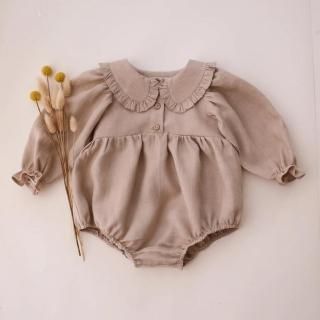 <img class='new_mark_img1' src='https://img.shop-pro.jp/img/new/icons14.gif' style='border:none;display:inline;margin:0px;padding:0px;width:auto;' />✿ Beige Linen Long Sleeve Frilled Collar Bubble Playsuit