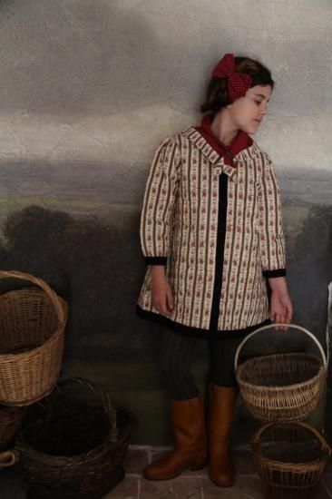 LAST 1！ Bonjour diary DRESS COAT&SCARF tapestry kaki stripe