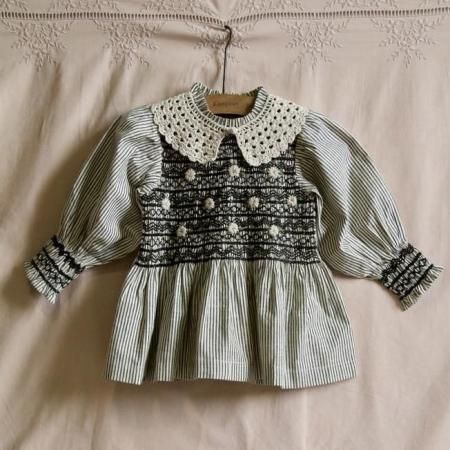 トップス Bonjour diary HANDSMOCK BLOUSE 6y Bonjour diary handsmock blouse with crochet collar black