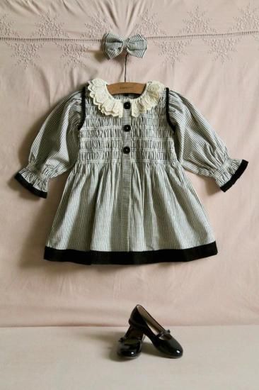 トップス Bonjour Diary Tunique velours noire 6Y Bonjour diary tunique with hair clip (black stripe print