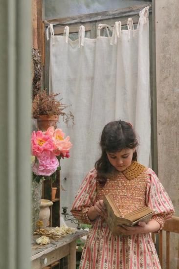 Bonjour diary handsmock blouse with crochet collar pink