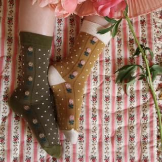 <img class='new_mark_img1' src='https://img.shop-pro.jp/img/new/icons14.gif' style='border:none;display:inline;margin:0px;padding:0px;width:auto;' />Bonjour diary  Socks  DOT flower   ( kaki  GREEN)